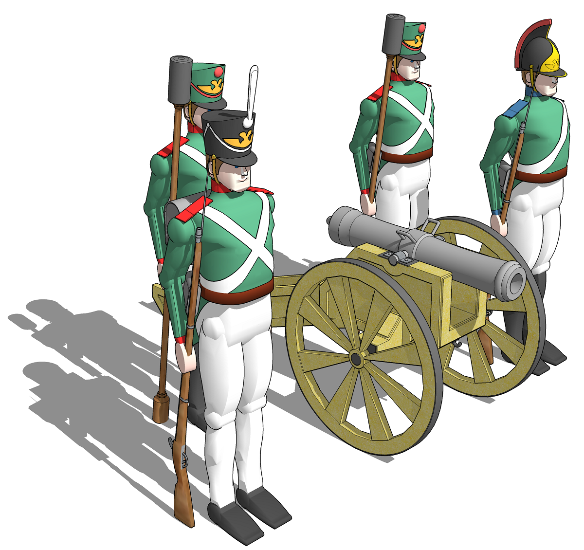 Батарея с пушками 19-кг века 3D визуализация батареи с пушками 19-го века