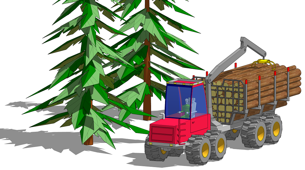 Форвардер на лесозаготовке, 3d визуализация