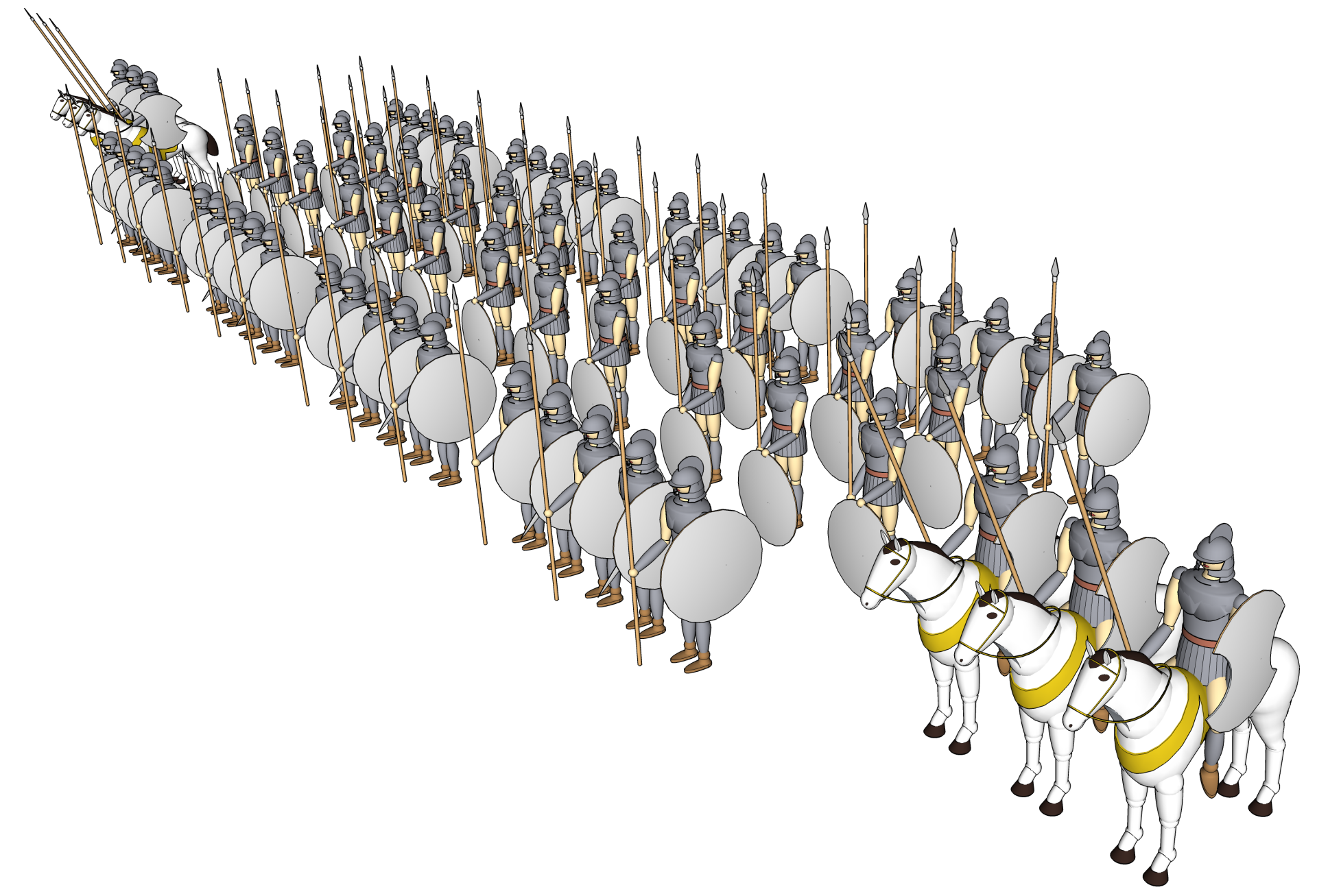 Древнегреческий отряд, пехотинцы и всадники, 3d иллюстрации и визуализации
