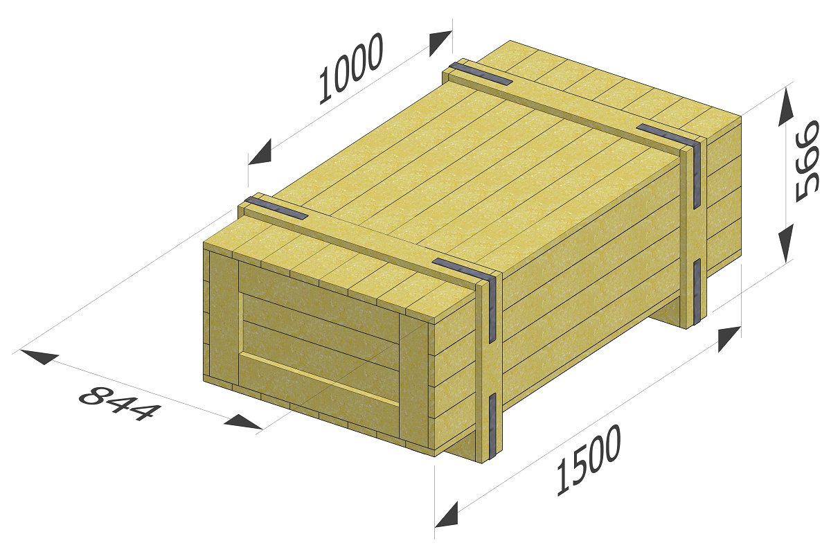 Эскиз с габаритными размерами ящика ГОСТ 2991-85