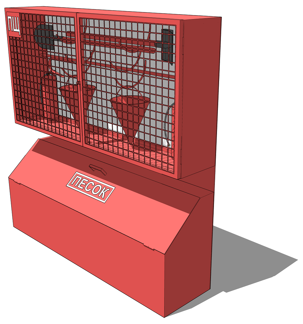 Вид и 3D модель пожарного щита
