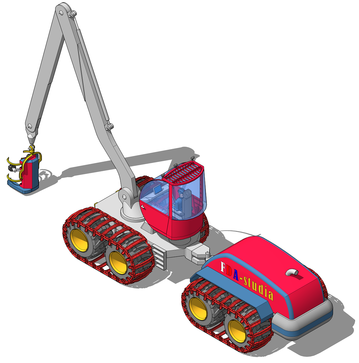 3D модель лесозаготовительной машины (комбайна) на гусеницах