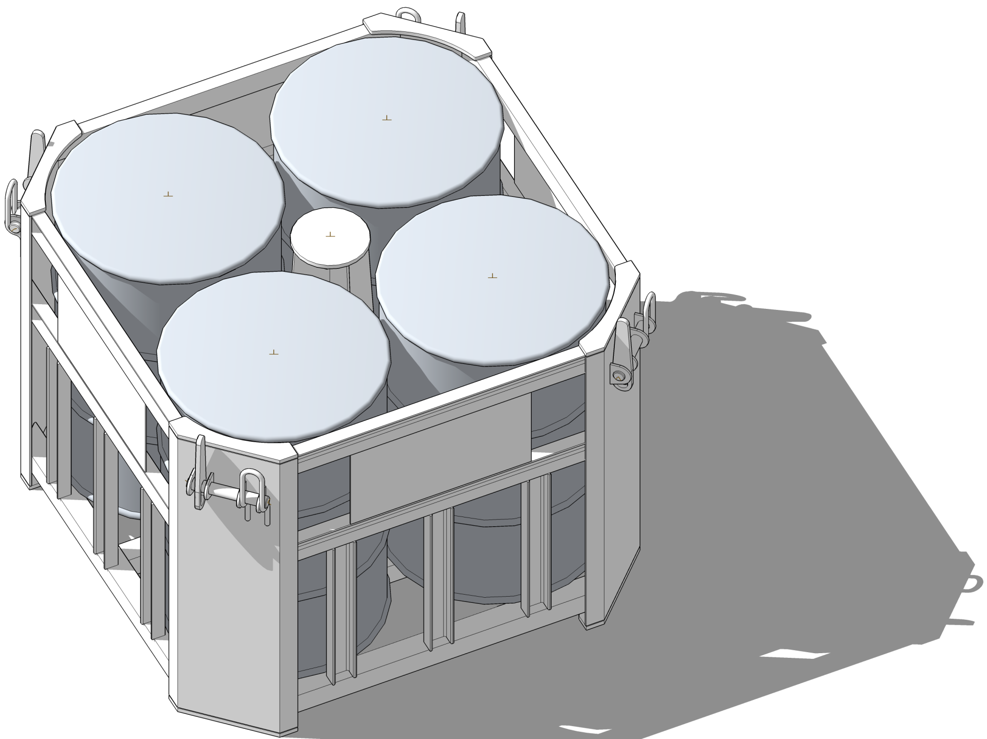 Металлическая клеть для хранения и транспортировки 200 л бочек с ТРО (РАО)