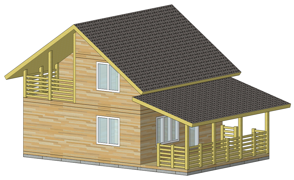 Деревянный 1,5 этажный дом, 3D визуализация