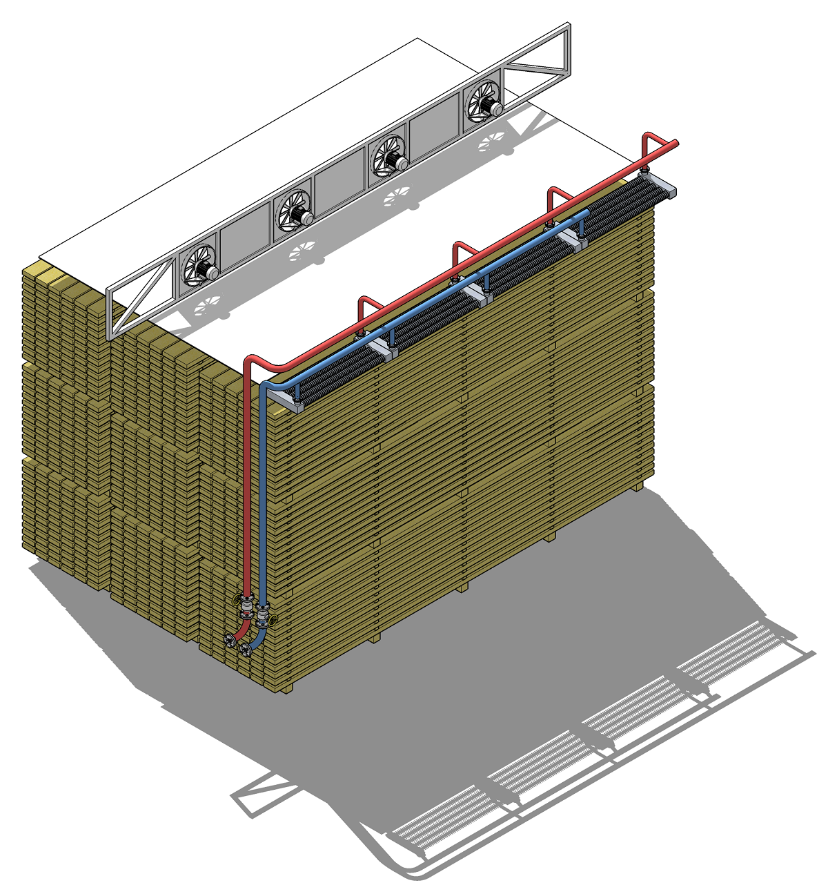 Схема конвективного теплообмена в камере для сушки древесных пиломатериалов