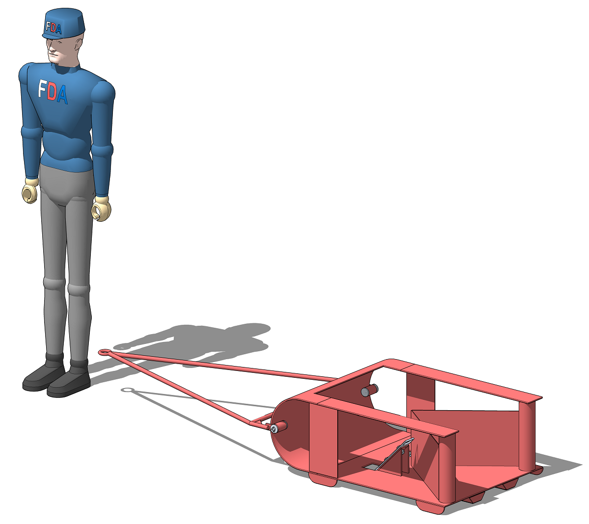 3D модель устройства для нарезки лыжни с человеком в масштабе, Россиям