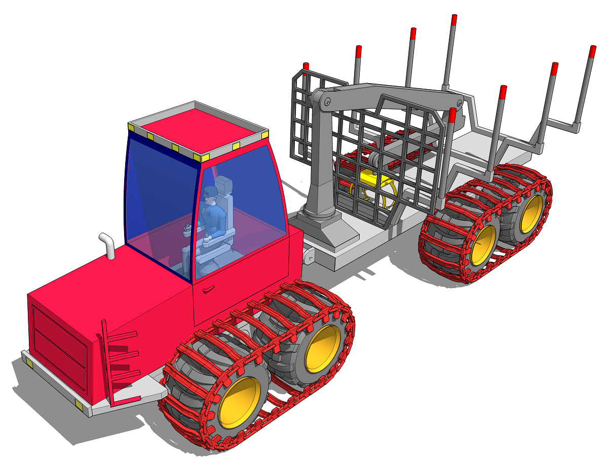 3D модель и визуализация форвардера с колесными гусеницами