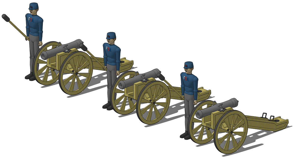 3D модель пушечной батареи 19 века, визуализация