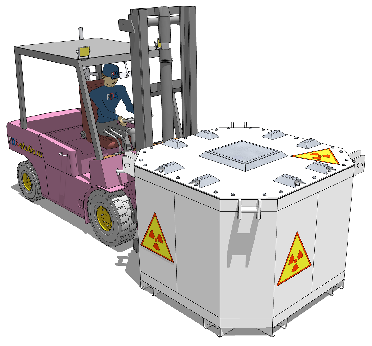 3D модель перемещения погрузчиком контейнера КМЗ для ТРО