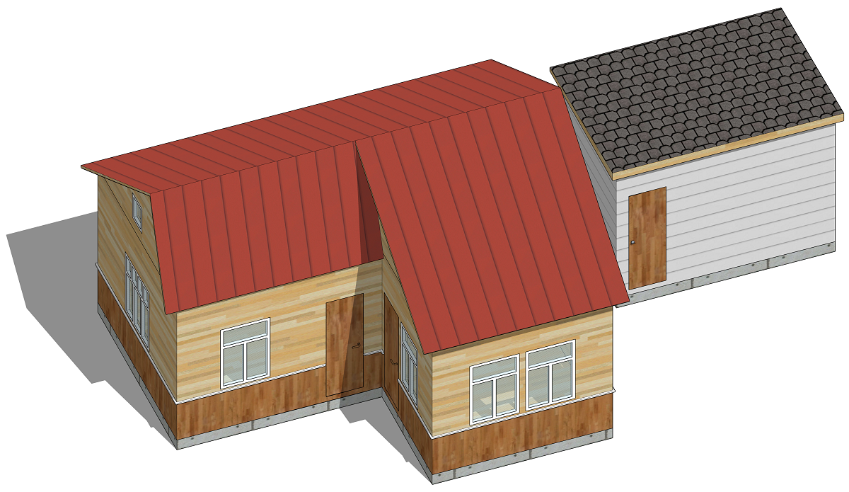 3D модель хозблока с сараем загородного деревянного дома