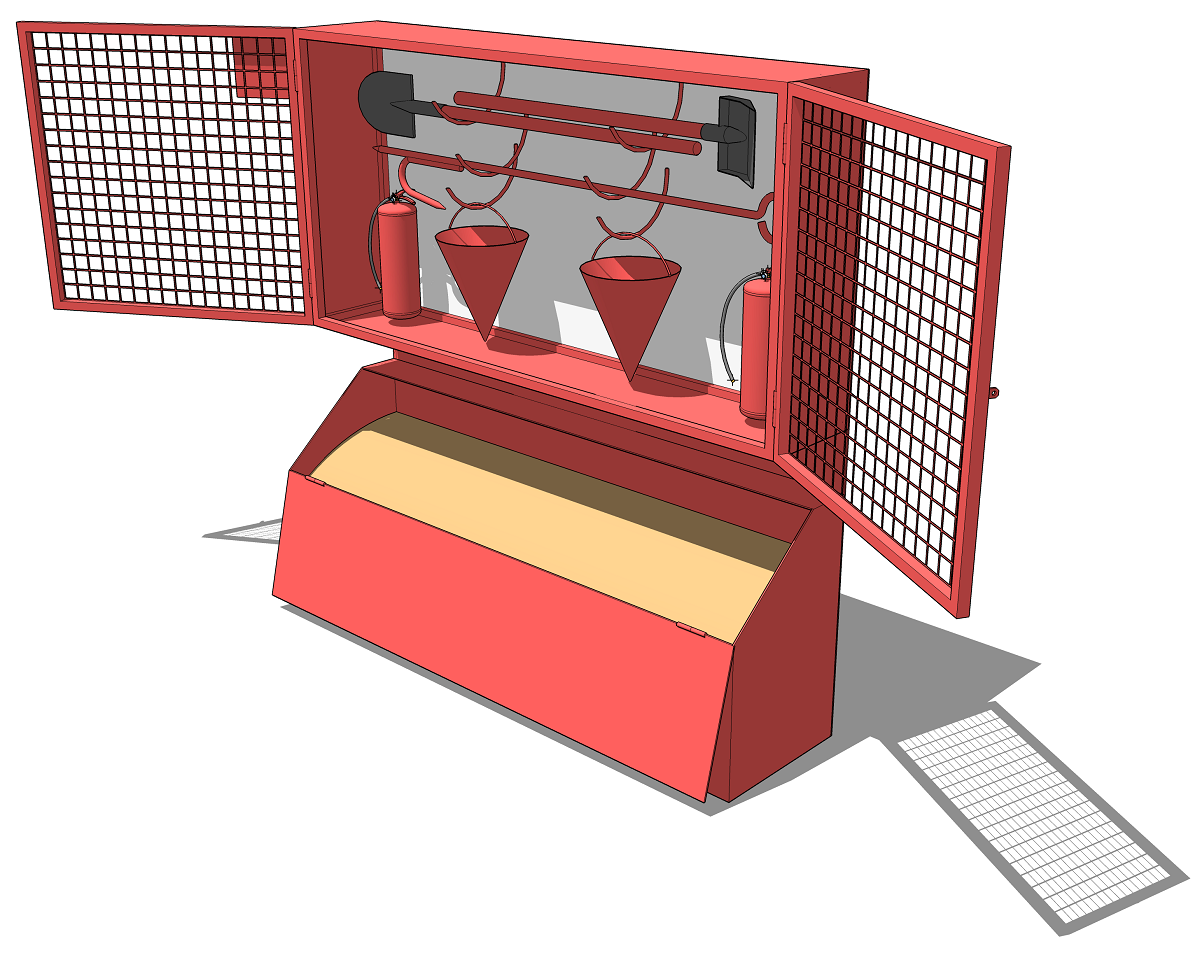 3D модель пожарного щита с инвентарем
