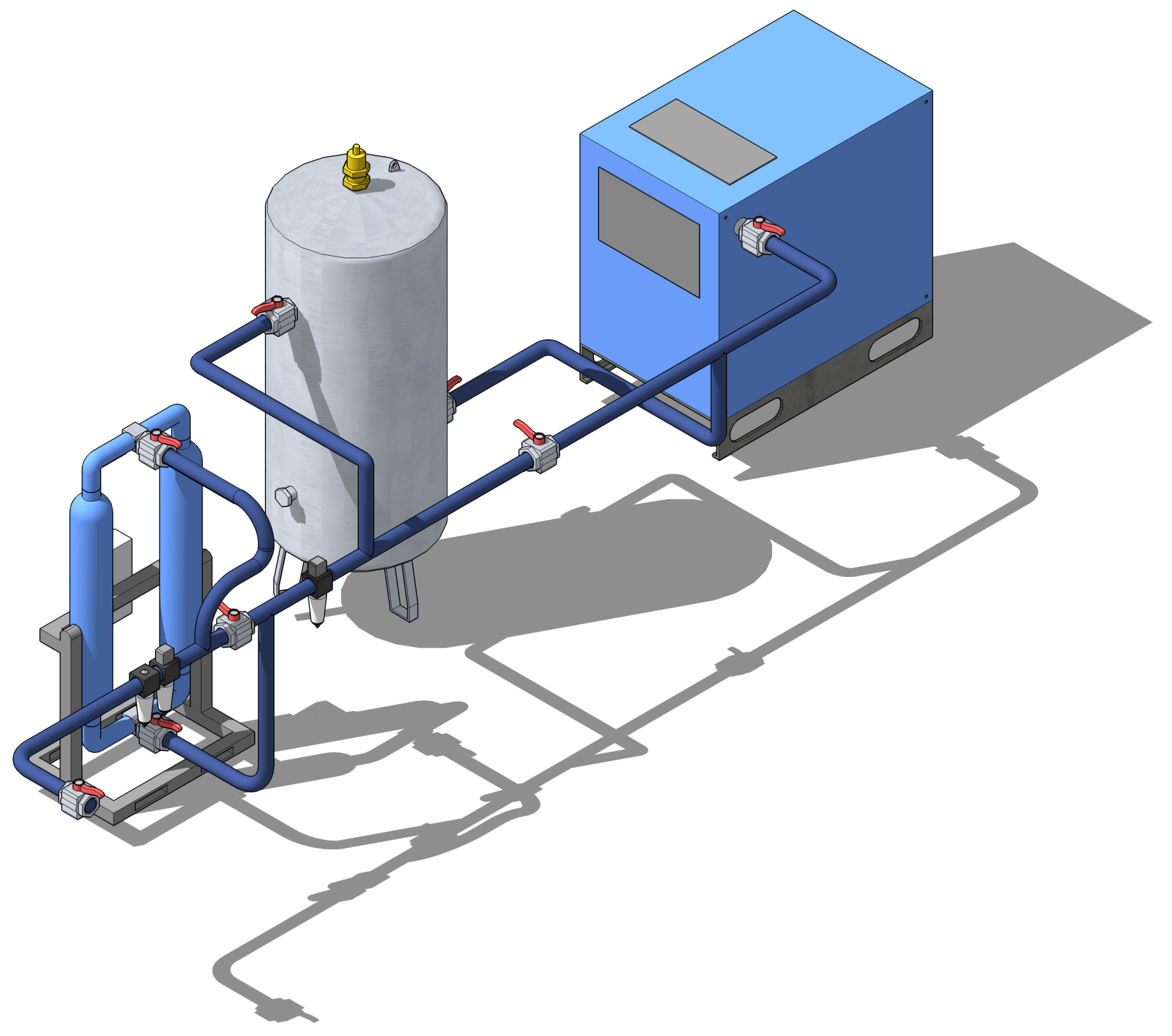 Схема подготовки сжатого воздуха с адсорбционным осушителем для различных производств