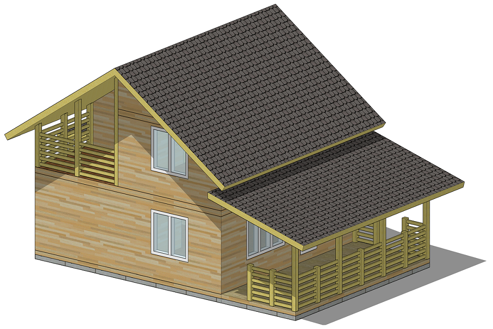 3D модель каркасного деревянного дома 1,5 этажа 100 кв.метров
