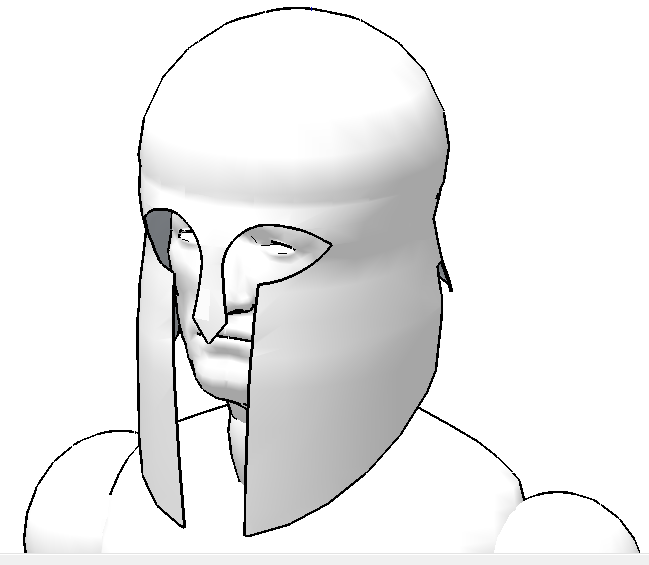 3D визуализация шлема древнего спартанца на голове человека