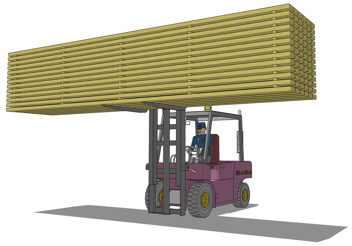 Вилочный погрузчик, подъем штабеля пиломатериалов