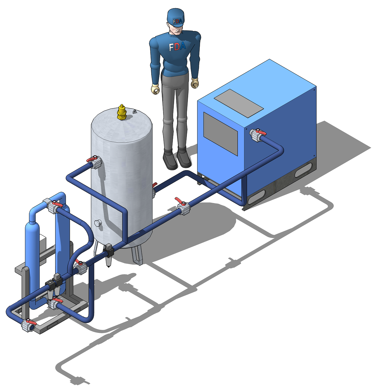 3D модель типовой классической схемы подготовки сжатого воздуха