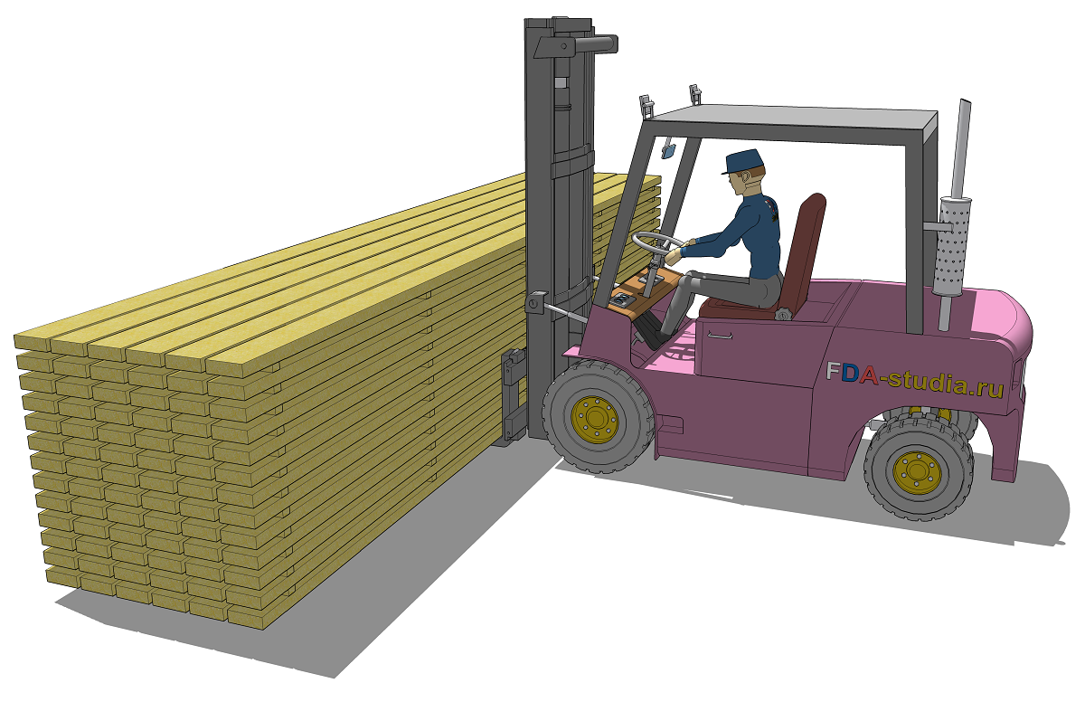 Вилочный погрузчик, работа со штабелями древесины