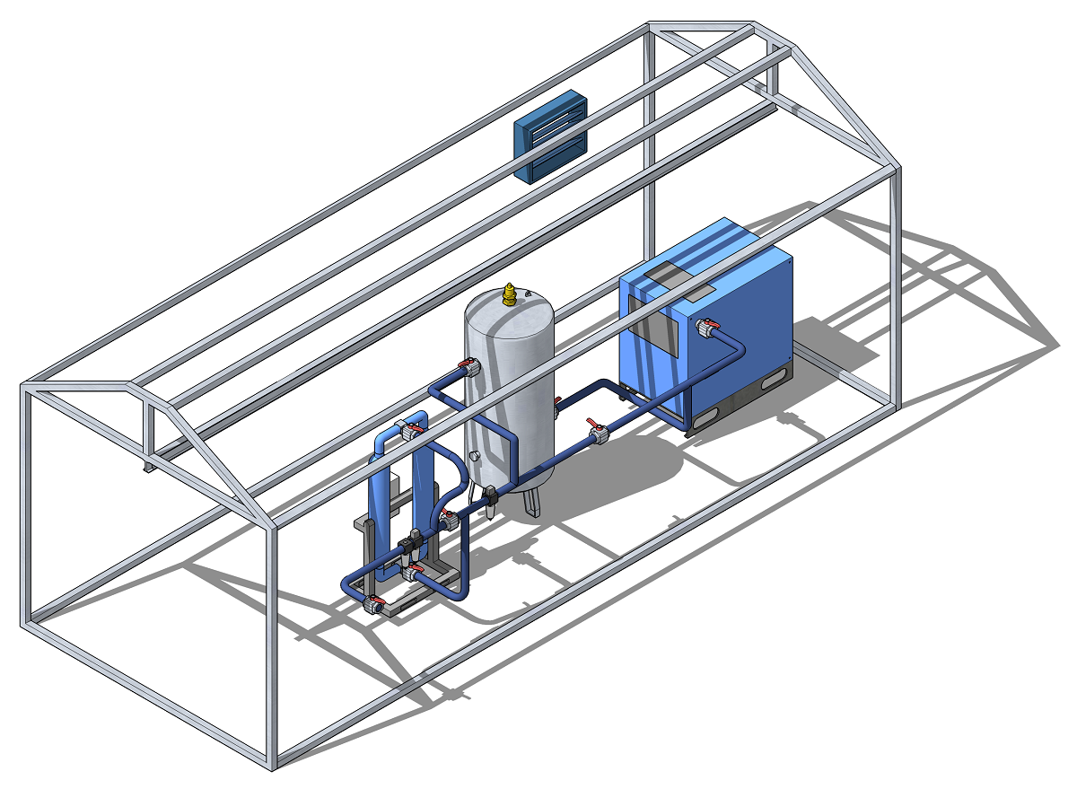 3D визуализация: каркас и оборудование модульной компрессорной станции